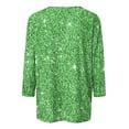 thumbnail image 5 of Eryao Sequin Bling Print Shirts for Women Spring Summer 3/4 Length Sleeve Crewneck Tops Party Solid Glitter T Shirt Blouse 2025,Green,XXL, 5 of 6