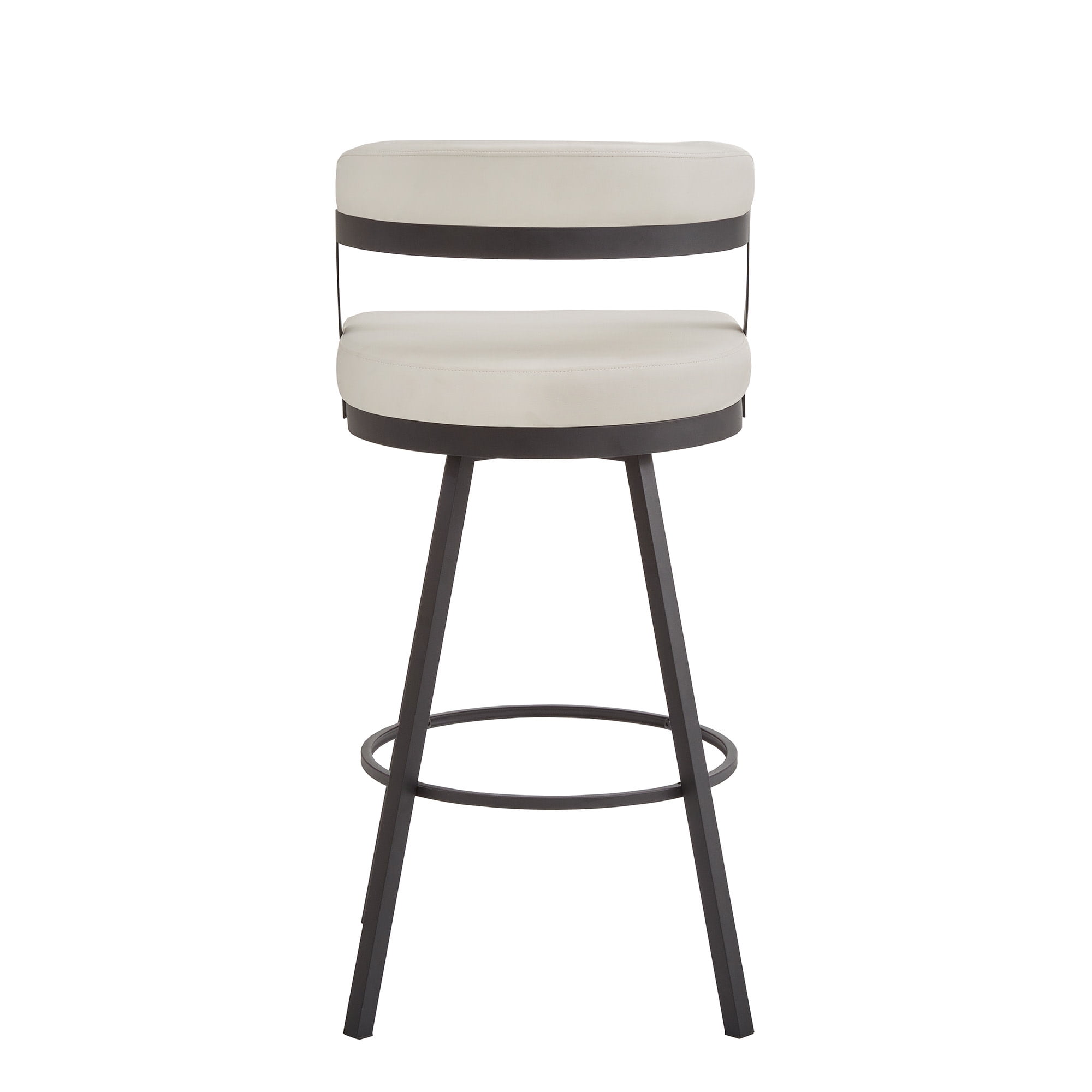 Weston Home Jala Black Finish Metal Vegan Leather Swivel Bar Height Chair, Set of 2, White