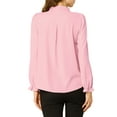thumbnail image 4 of MODA NOVA Juniors Ruffled Trim Button Down Stand Collar Long Sleeve Blouse Top, 4 of 7