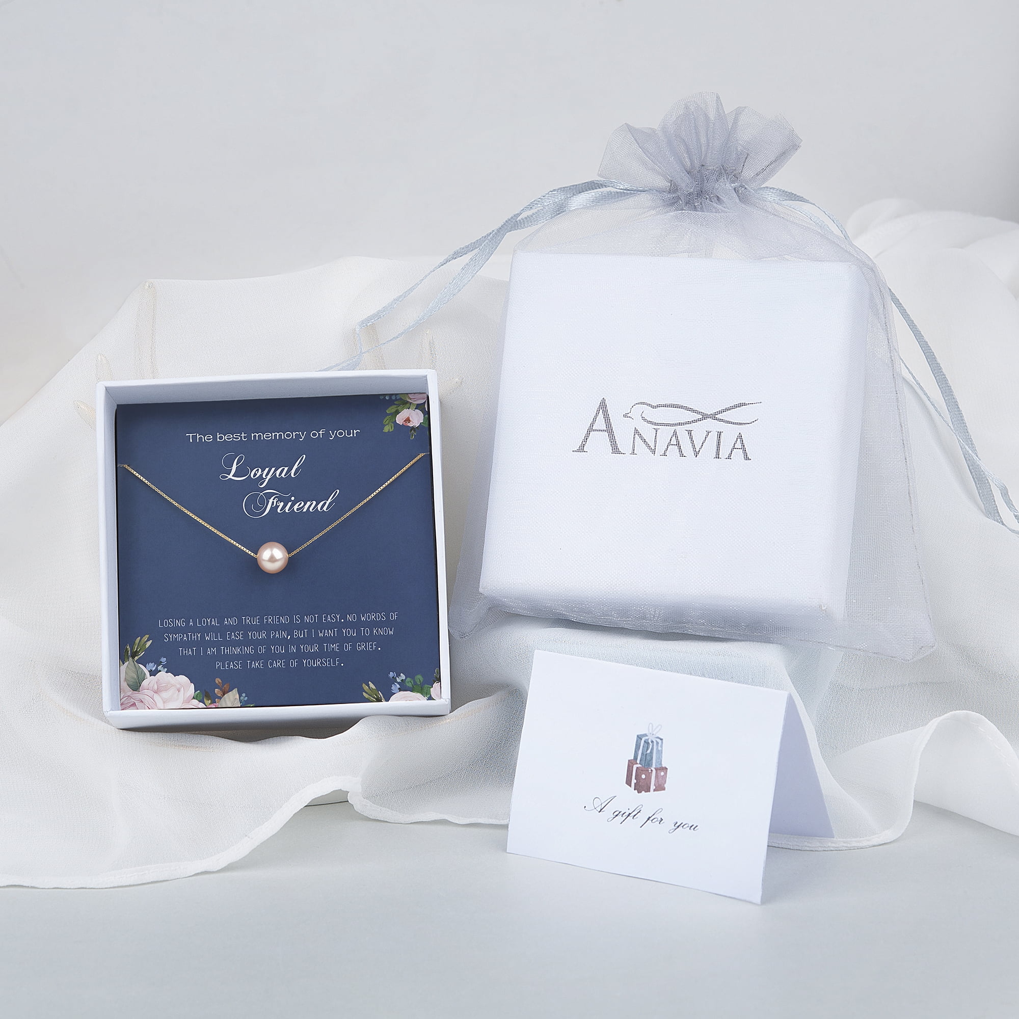 Anavia Loss of Loyal Friend Sympathy Gift, the Best Memorial of Your Pet Gift, Memorial Pet Card Gift, Loss Gift-[Pink Pearl + Gold Chain]