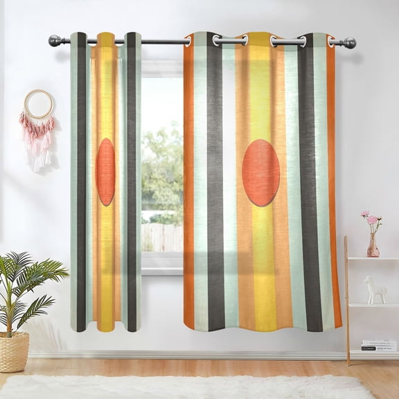 Yayeee Window Curtains Light Filtering 63"x42" Grommet Panel Pair Home Living Room Decor, Stripes and Circle