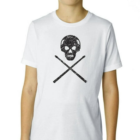 Awesome Skull Design - Skull with Drum Sticks Awesome Drummer Graphic Boy's Cotton Youth T-Shirt
