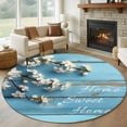 thumbnail image 2 of Farmhouse Wooden Grain Round Area Rugs Collection 8', Vintage Shabby Chic Flower Blue Non Slip Indoor Circular Throw Runner Rug Floor Mat Carpet for Living Room Dining Table Bedroom Nursery, 2 of 9