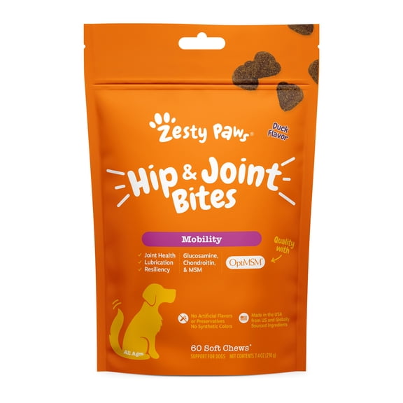 Zesty Paws Hip & Joint Bites Duck Flavor Dog Supplement, 60 Count