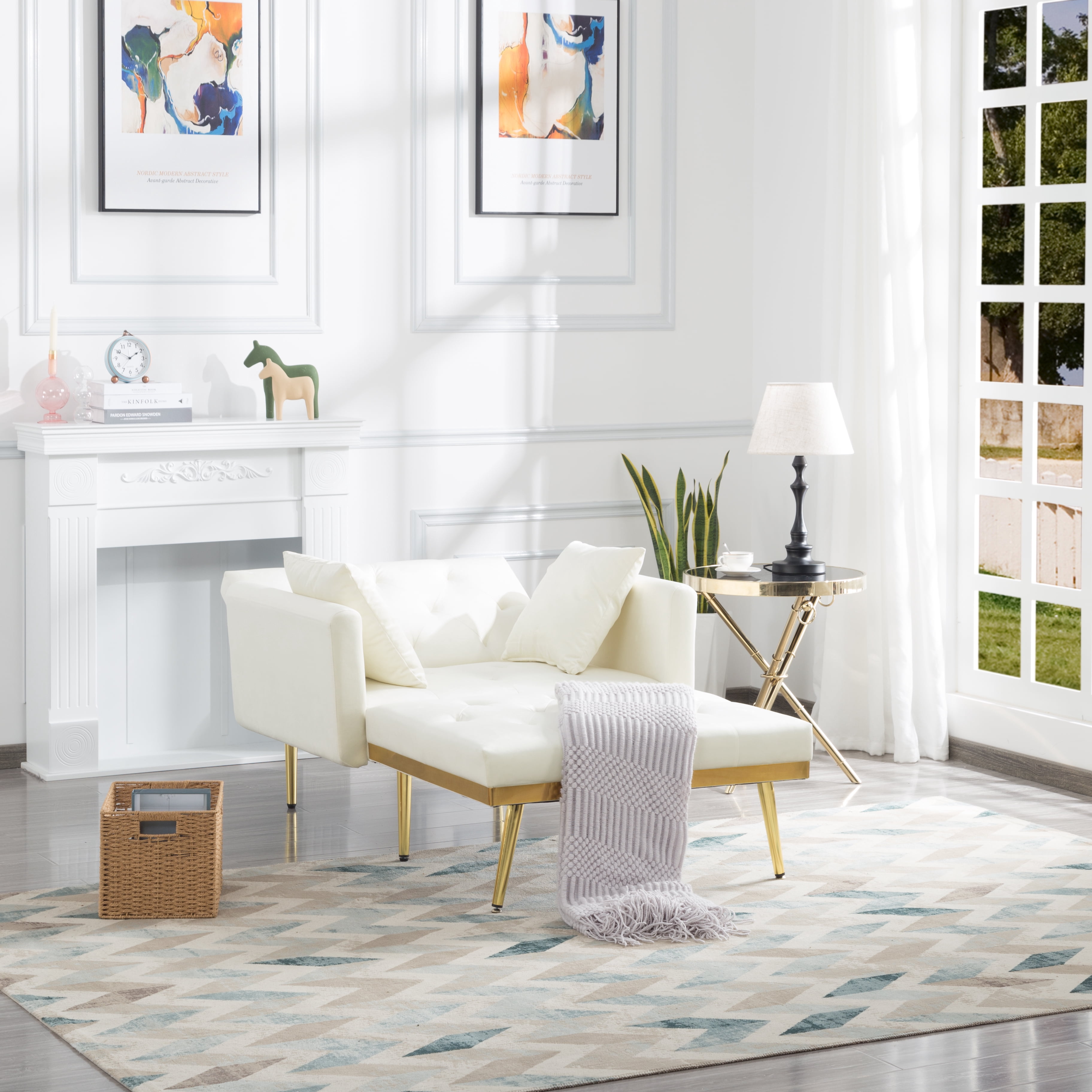 BSHTI Chaise Lounge,Convertible Chaise Futon Sofa Bed Upholstered Chaise Lounge for Livingroom(Beige)