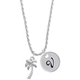 thumbnail image 1 of Delight Jewelry Silvertone Palm Tree Silvertone Script Initial Disc - V - Charm Necklace, 20"+3", 1 of 4