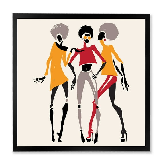 Designart 'African American Women Silhouettes Red and Yellow II' Modern Framed Art Print