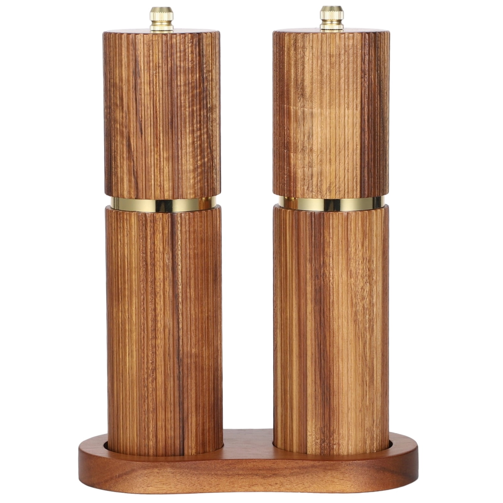 Wooden Salt and Pepper Grinder Set, Adjustable Manual Pepper Mill and Salt Grinder with Wood Tray, Refillable Natural Wood Seasoning Mills for Kitchen Dining Table