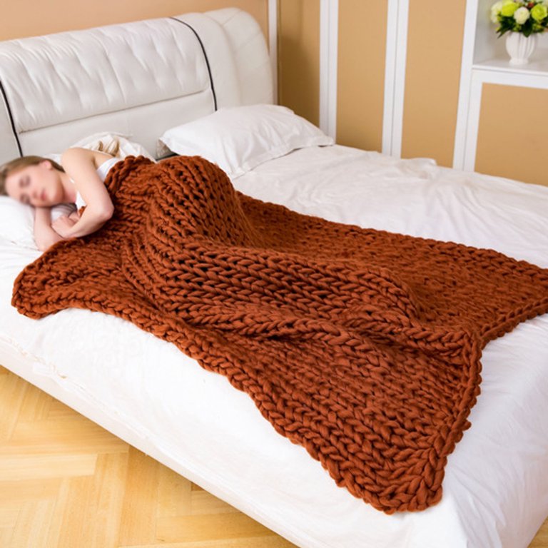 Soft Thick Chunky Knitted Blanket Winter Cosy Lightweight Blanket Warm Snuggle Weighted Blanket For Sofa Bed Couch Chair Beige 50 50cm