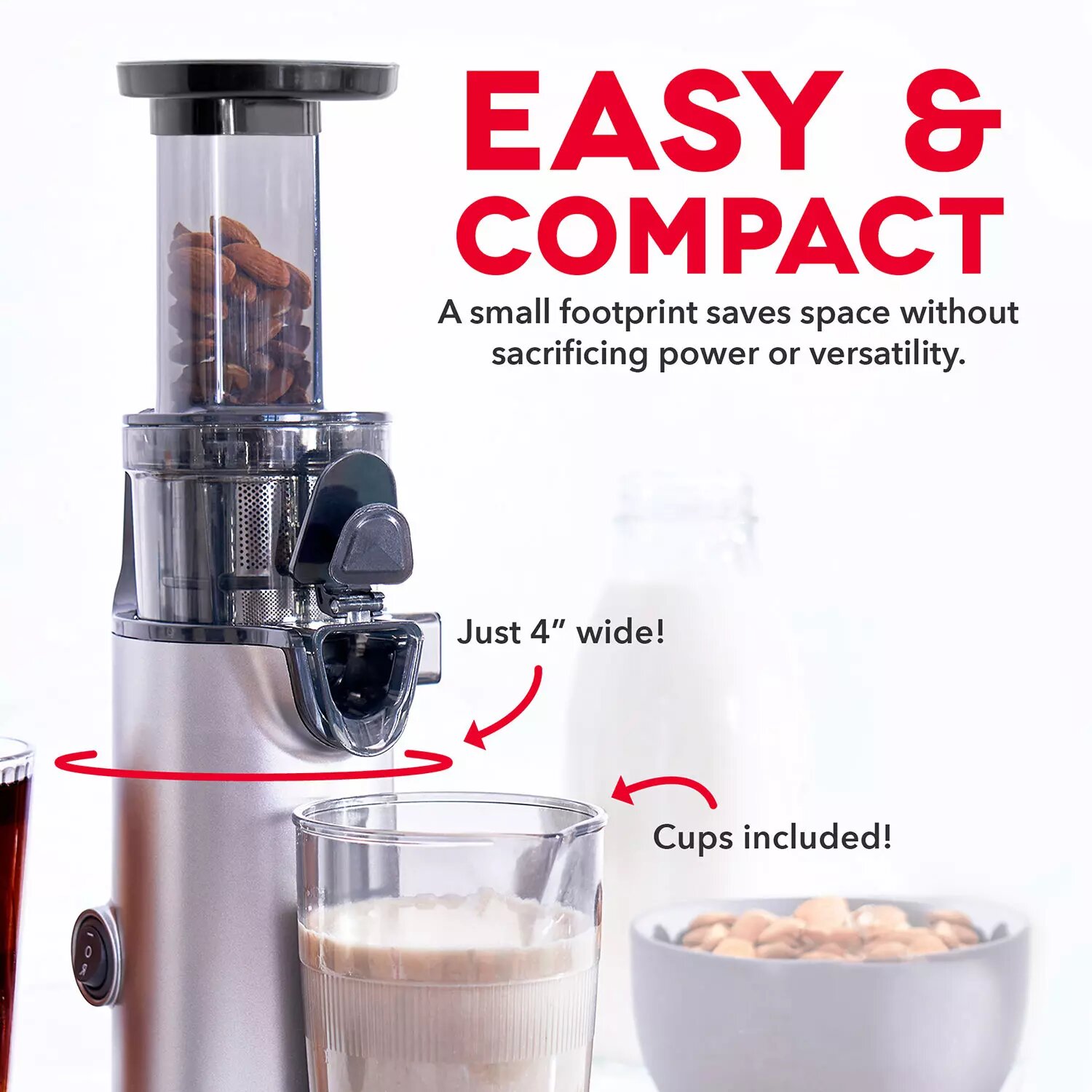 Dash Compact Masticating Slow Juicer, Easy to Clean Cold Press Juicer with  Brush, Pulp Measuring Cup and Juice Recipe Guide Graphite