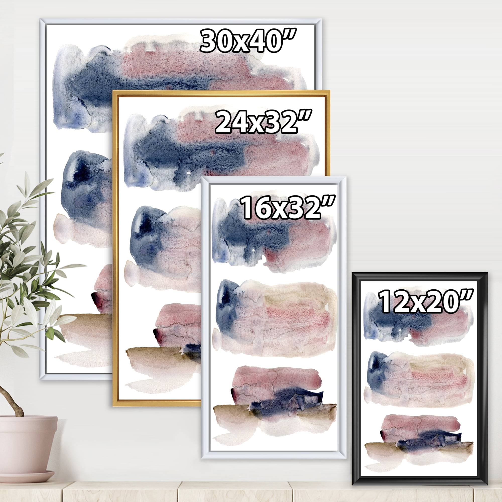 Designart 'Beige Blue and Pink Clouds' Modern Framed Canvas Wall Art Print