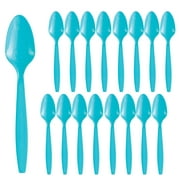 Party City Disposable Plastic Spoons, 16 Count (Caribean Blue) - Go Brightly Heavy Duty Classic Reuseable Plastic Spoons - Premium Party Supplies Cutlery
