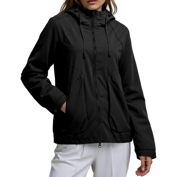 Fiaer,Oversized Softshell Jackets for Women,Womens Windproof Loose Fit Full Zip Long Sleeve Hiking Mountaineering Hooded Tops with Pockets Black XXL