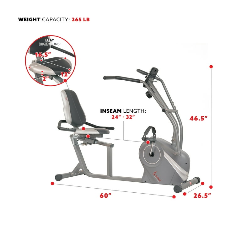 Sunny Health Fitness Indoor Cycling Magnetic Recumbent Bike Wide Seat Arm Exercisers SF RB4936 Walmart