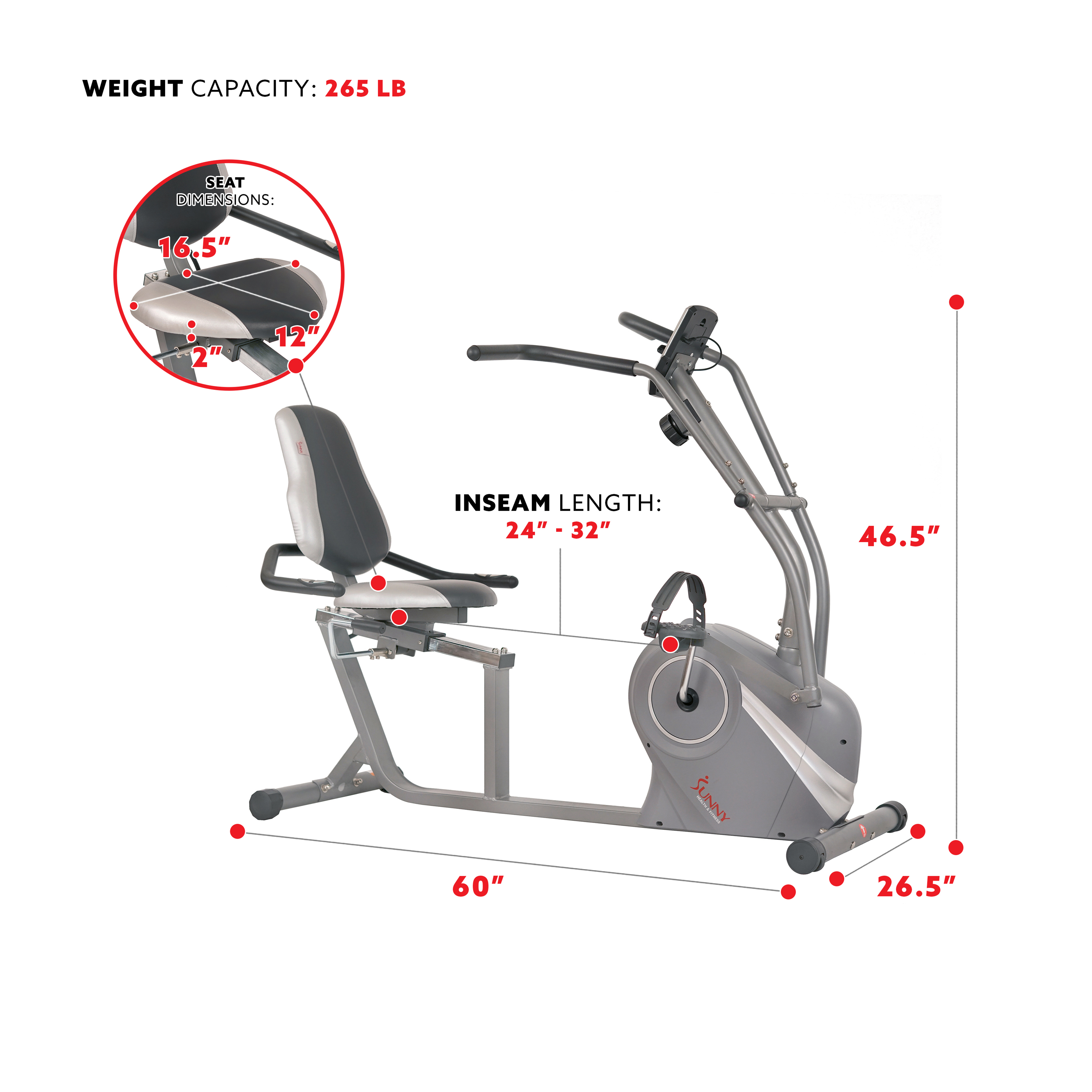Sunny Health & Fitness Cross Trainer Magnetic Recumbent Bike with Arm Exercisers - SF-RB4936 - image 7 of 11