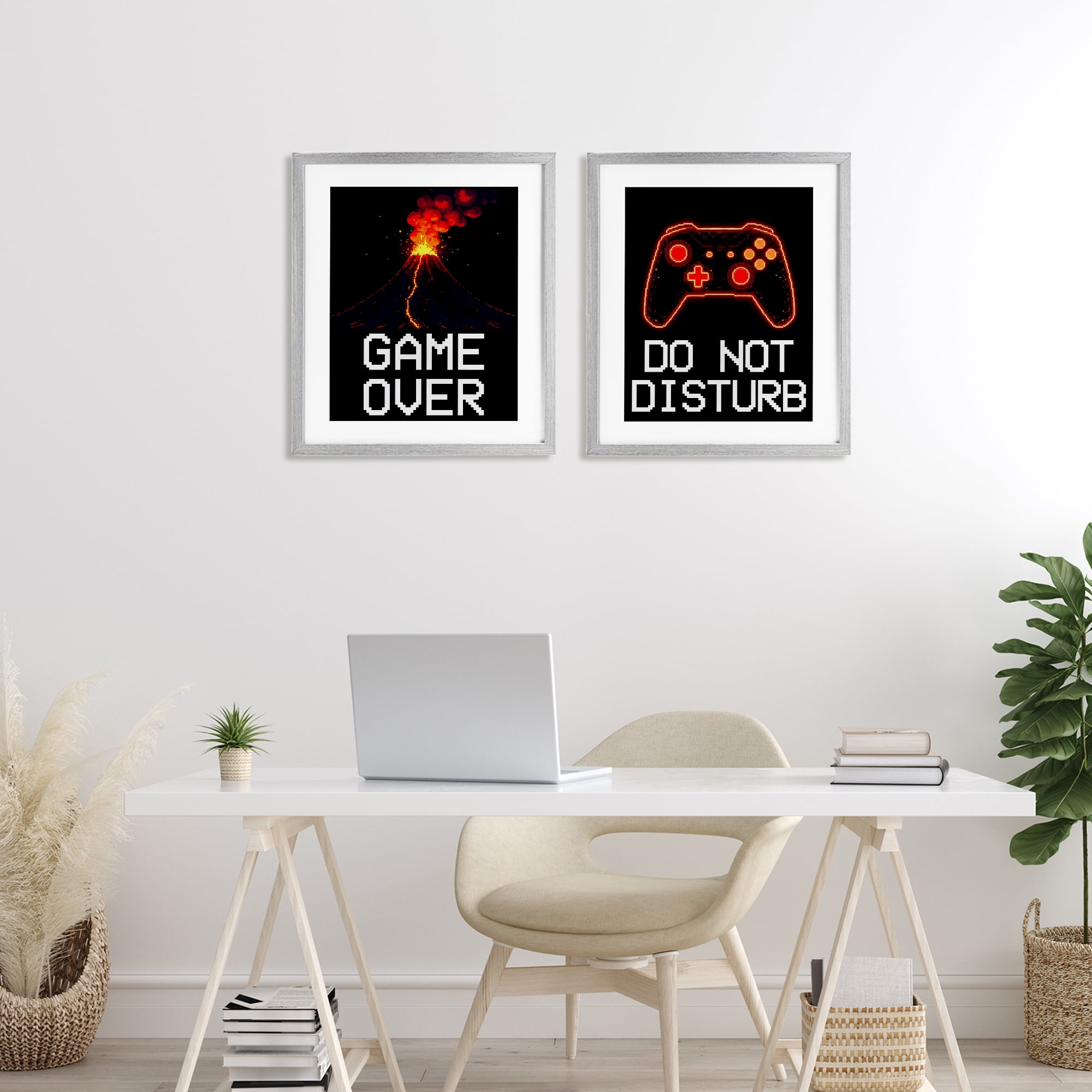 Pixel Game Sentiments 2 Piece Gray Framed Print Under Glass Set, design by Kim Allen