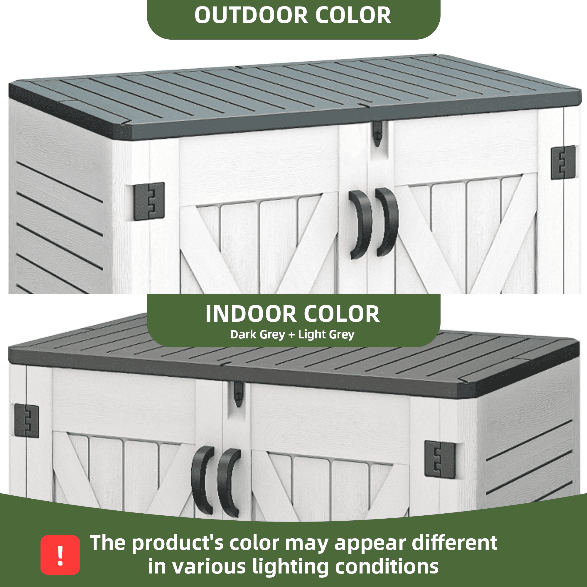 Uforic Outdoor Horizontal Storage Shed with X-Shaped Lockable Door, 35 Cu Ft Weather Resistant Resin Tool Shed, Light Gray