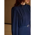 thumbnail image 2 of Elegant Blue High-Neck Pleated Midi Dress With Belted Waist, 2 of 6