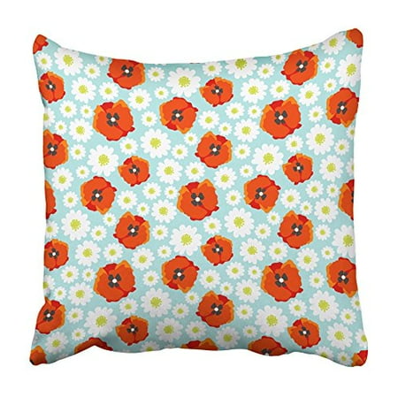 60s 70s Flower ARHOME Black 60S with Flower Field Daisy and Poppy Allover Pattern Colorful 70S Baby Pillowcase Cushion Cover 16x16 inch ()