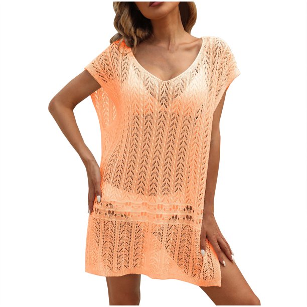 Vestido Casual de Mujer, Cuello en V Suelto Tejido para la Playa, Primavera, Verano, Fiesta Y Uso Diario Fuera