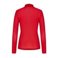 thumbnail image 4 of Fiaer Women T Shirts Mesh Oversized Tshirts Slim Fit Turtleneck Long Sleeve Solid Color Fashion Casual Tops Red XL, 4 of 5