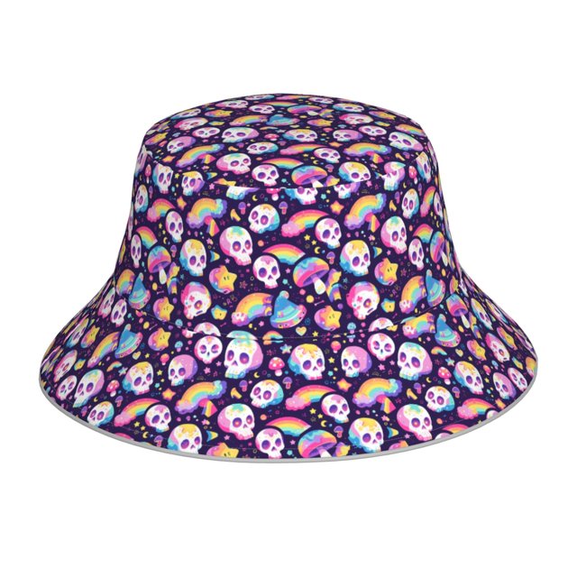 Balery Skull colorful mushroom rainbow Sombreros para el sol para hombre y mujer, sombrero de pescador con UPF 50+