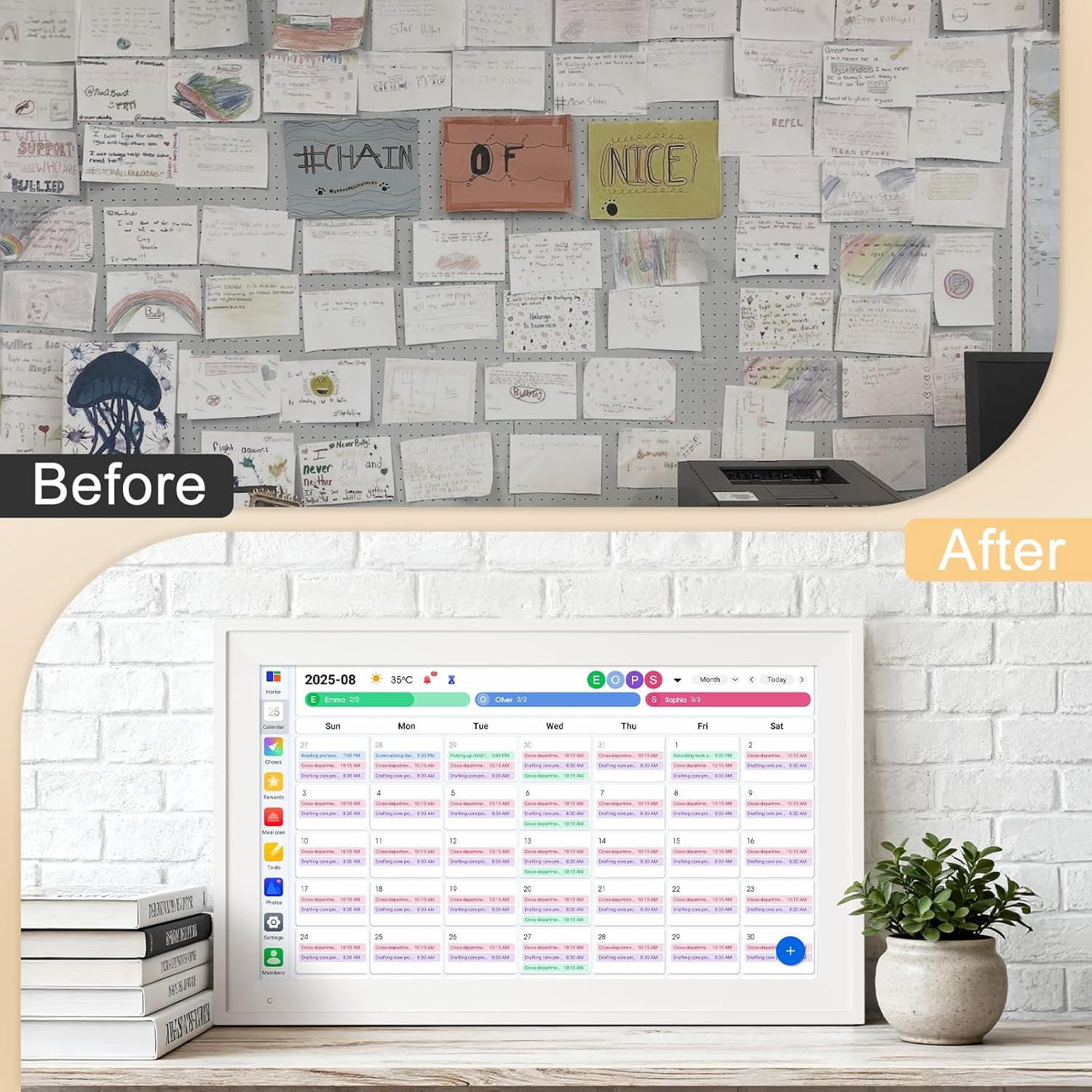 BekinTek 10.1 Inch Digital Calendar & Smart Chore Chart, 1080P Touchscreen Family Schedule Planner with 32GB WiFi, Meal Planner, Wall & Desk Mount