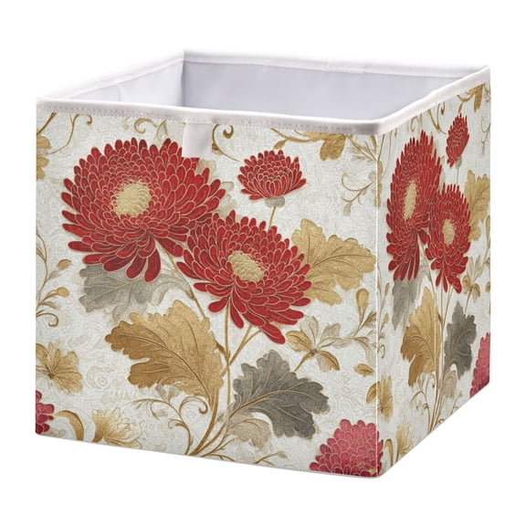 Foldable Fabric Storage Bin Home Cubes Clothing Organizer Bins Large Collapsible Box Basket for Home Organizer Red Chrysanthemum Pattern