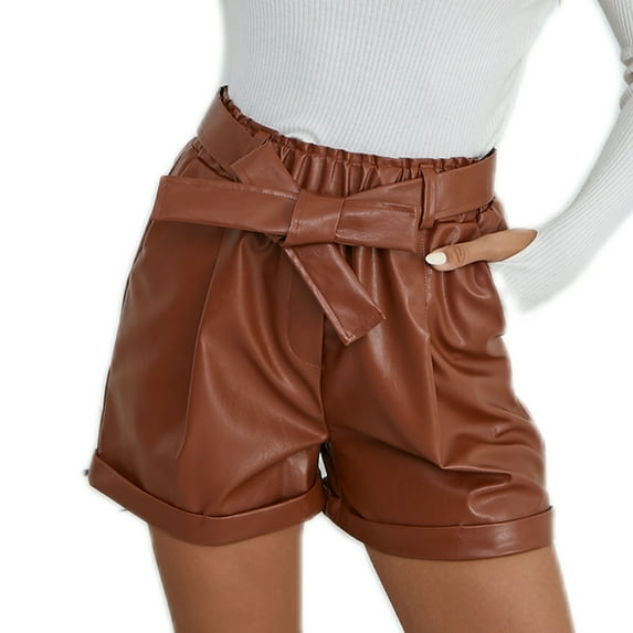 Eilly Bazar Faux Leather Shorts for Women Brown L