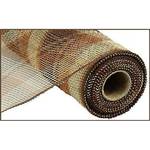 Plaid Deco Poly Mesh Ribbon - 10 inch x 10 Yards Chocolate, Brown, Ivory