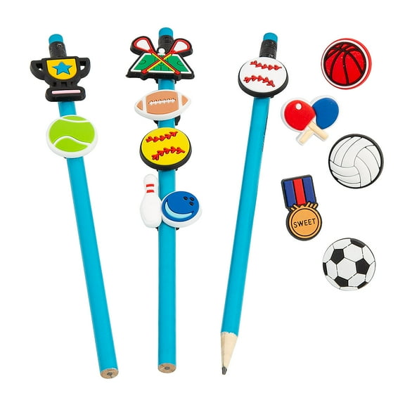 Fun Express 3/4" Sports Themed Rubber Pencil Charms Assortment - 24 Pieces