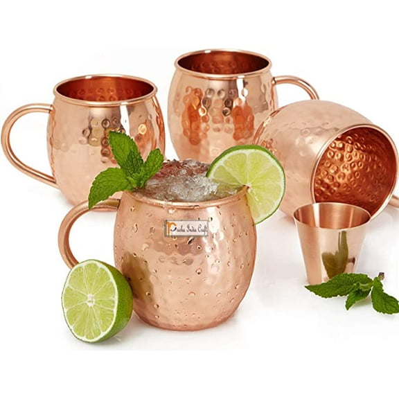 Set of 4 - Prisha India Craft ?Copper Barrel Mug for Moscow Mules 520 ML / 17 oz 100% pure copper Mule Cup, Moscow Mule Cocktail Cup, Copper Mugs, Cocktail Mugs by Prisha India Craft