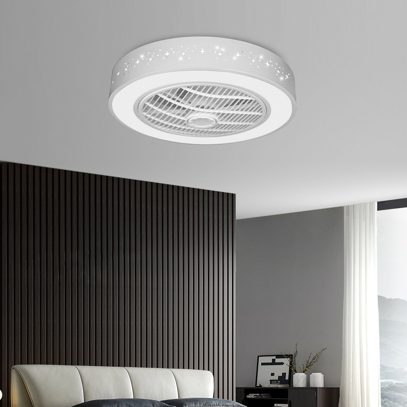 Details about   22" Ceiling Fan With Light Kit Remote Control LED Lamps Dimmable Bedroom Office 