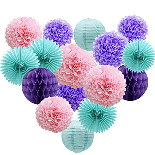 Teal Lavender Purple Pink Party Decorations 16pcs Paper Pom Honeycomb Balls Blue Lanterns Tissue Fans for Birthday Baby Shower Frozen Party Supplies - Walmart.com