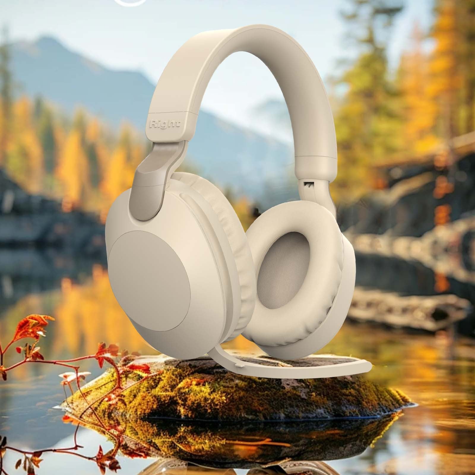 Wireless Headphones Bluetooth On-Ear Headset with Microphone and up to 50 Hours Battery Life with Quick Charging,Beige