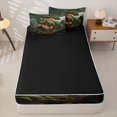 thumbnail image 4 of Metsweet Dino Tyrannosaurus Rex Zipper Full Size Comforter Sets with Fitted Sheet and 2 Pillowcases, Volcano Letter S Zipper Bedding Set, Green Brown,4pcs,Black Reversible, 4 of 6