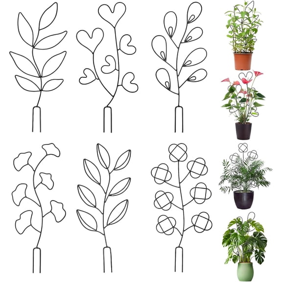 6 Pack Garden Trellis for Potted Plants, Outdoor Climbing Plant Trellis with Different Patterns, Small Wire Stake for Ivy Vines Hoya Houseplants Flower Plant Support