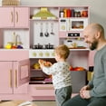 thumbnail image 6 of AILEEKISS Wood Kids Play Kitchen, Pretend Kitchen Playset for Children Age 3 Years up, Pink, 6 of 11