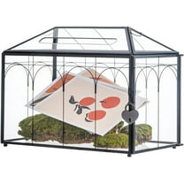 NCYP Wedding Glass Cards Box with Slot and Lock - 12.6" x 5.9" x 9" Vintage Indoor Tabletop Geometric Terrarium, Black Card Holder for Reception, Wishwell, Party Decor (Glass Box Only)