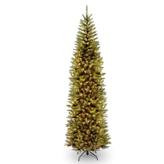 National Tree Company 9 ft. Artificial Pre-Lit Slim Christmas Tree, Green, Kingswood Fir, Clear Lights, Includes Stand