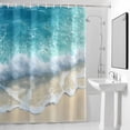 thumbnail image 4 of Blue Ocean White Wave Fabric Shower Curtain Beach Washable Shower Curtains for Bathroom, Waterproof Bath Curtain with Hooks Home Decor 72x72in, 4 of 8