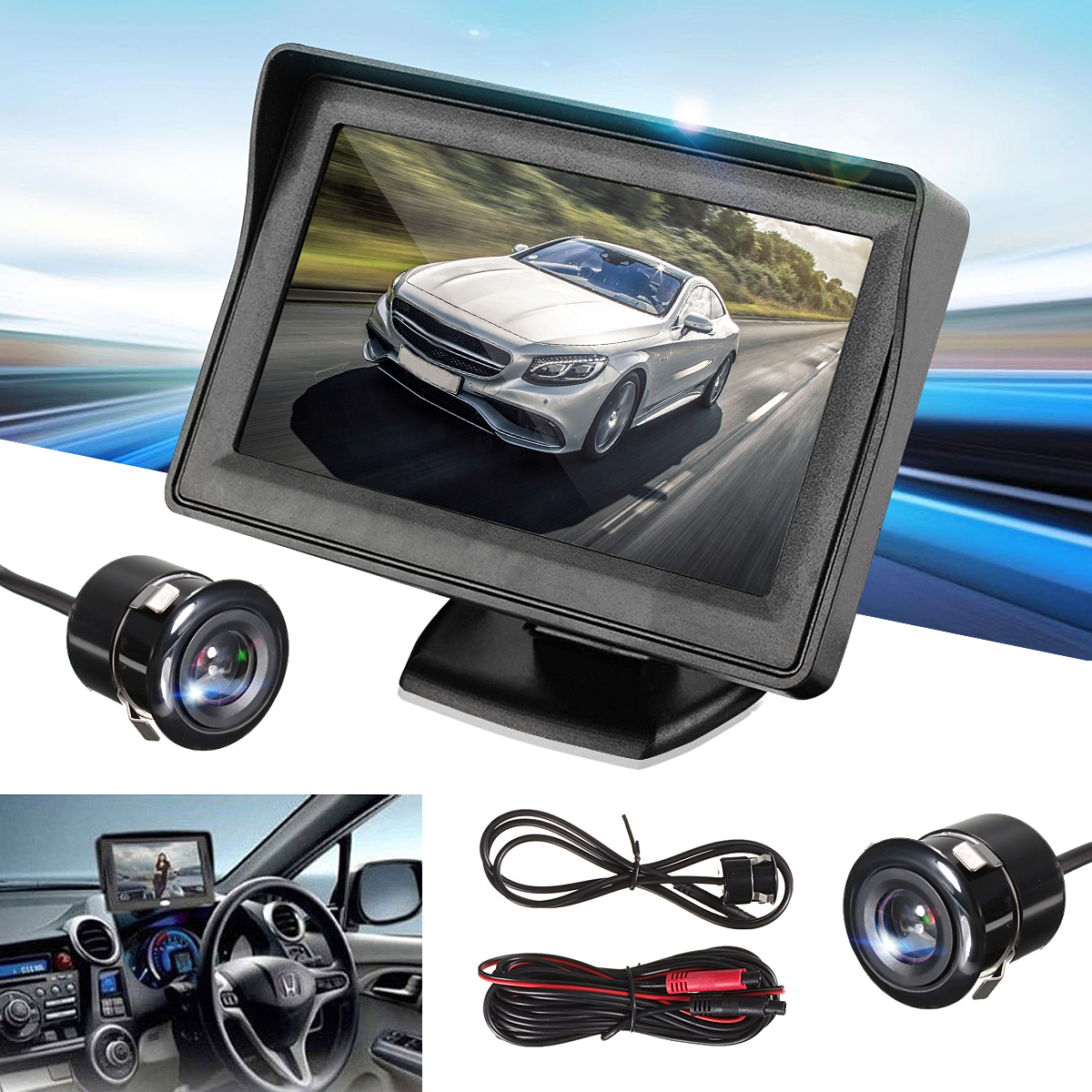 DC 12V Car Parking Backup Camera Rear View System + 4.3" TFT LCD Screen