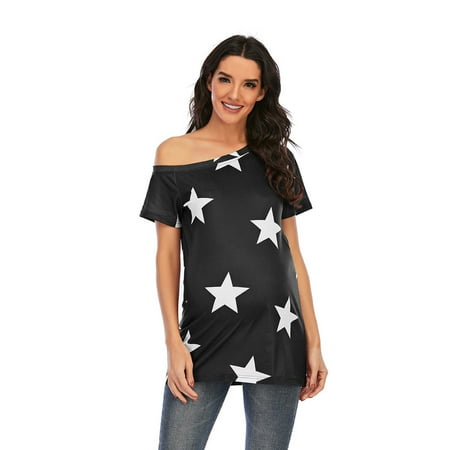 

Maternity Shirt Long Womens Maternity Irregular Star Prints Hem Tee Shirt Casual Short Sleeve Crew Neck Basic Nursed T Shirt Top Breastfeeding Horizontal Striped Shirt Women