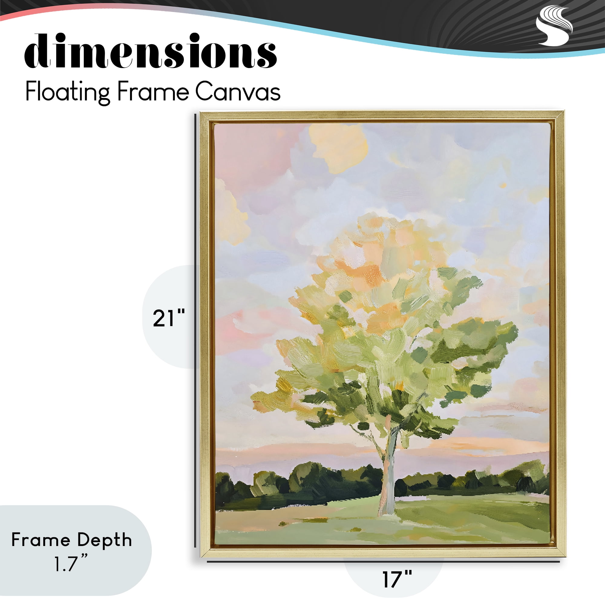 Stupell Industries Sunlit Tree Landscape Impression Gold Framed Floater Canvas Wall Art, design by The Prints Vibe