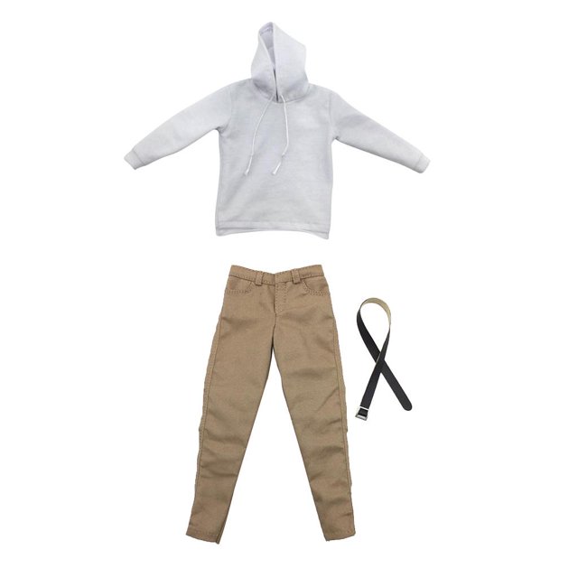 1:6 Scale Male Casual White Hoodie Sweatshirt and Khaki Casual Pants with Belt for PH Dragon 12inch Action CUTICAT Figura de acción Pantalones suéter