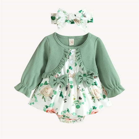 

MAMOWEAR Newborn Infant Baby Girls Long Sleeve Romper Clothes Floral Print Bodysuit Tutu Dress Jumpsuit Princess Outfits (Green 12-18 Months)