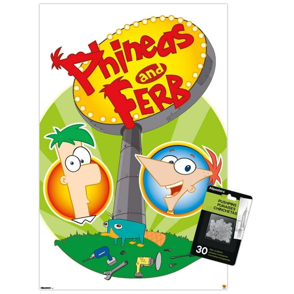 Disney Phineas and Ferb - Logo Wall Poster with Push Pins, 14.725" x 22.375"