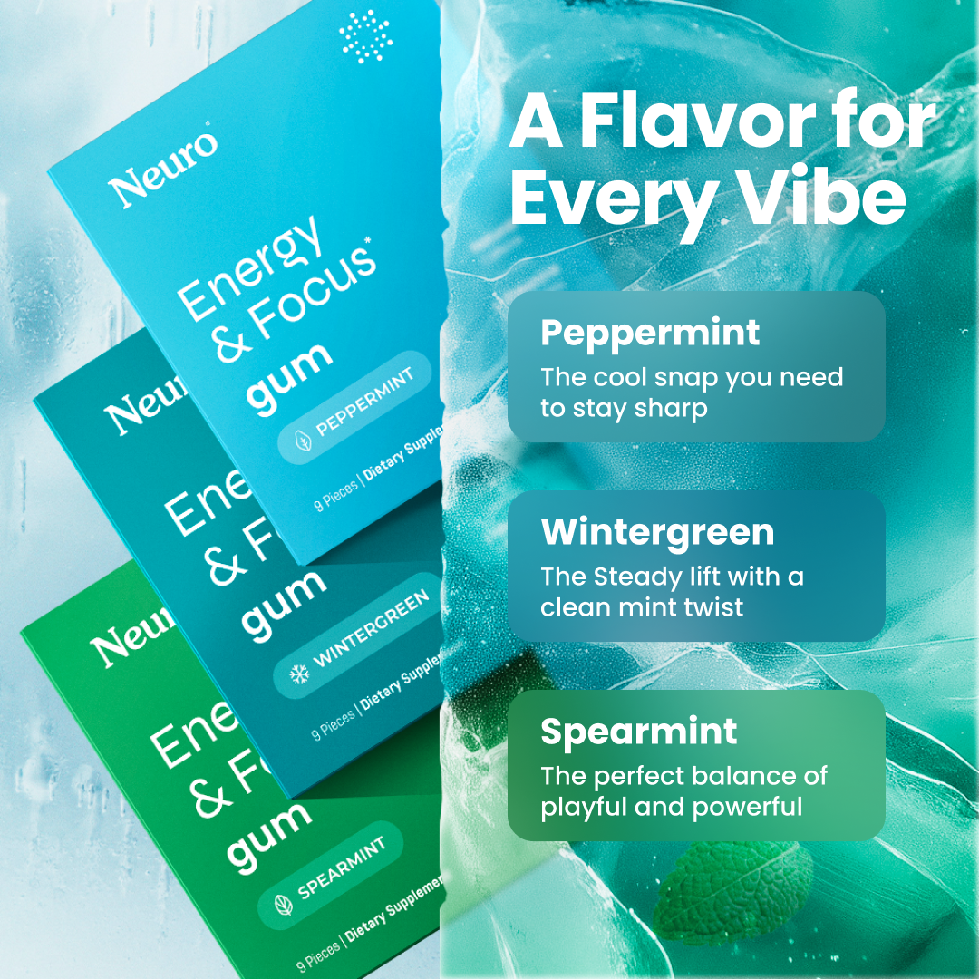 Neuro Gum Variety Pack – 6 Packs (54 Pieces) Energy & Focus Gum With Caffeine, L-Theanine & B12