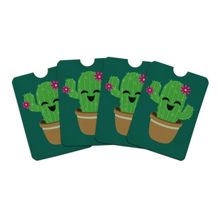 Pot Puree Cute Cactus in Pot with Pink Flowers Credit Card RFID Blocker Holder Protector Wallet Purse Sleeves Set of 4 ()