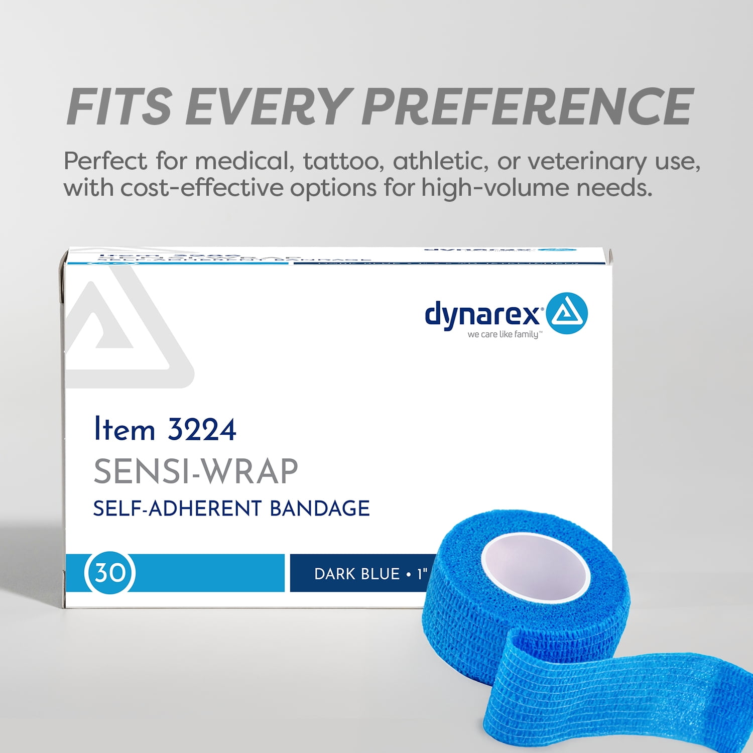 Dynarex Sensi-Wrap Self-Adhesive Bandages, 30-Pack, 1" x 5 yards, Dark Blue, Latex-Free, Colored Elastic Cohesive Athletic Tape, Tattoo Grip & Vet Wrap